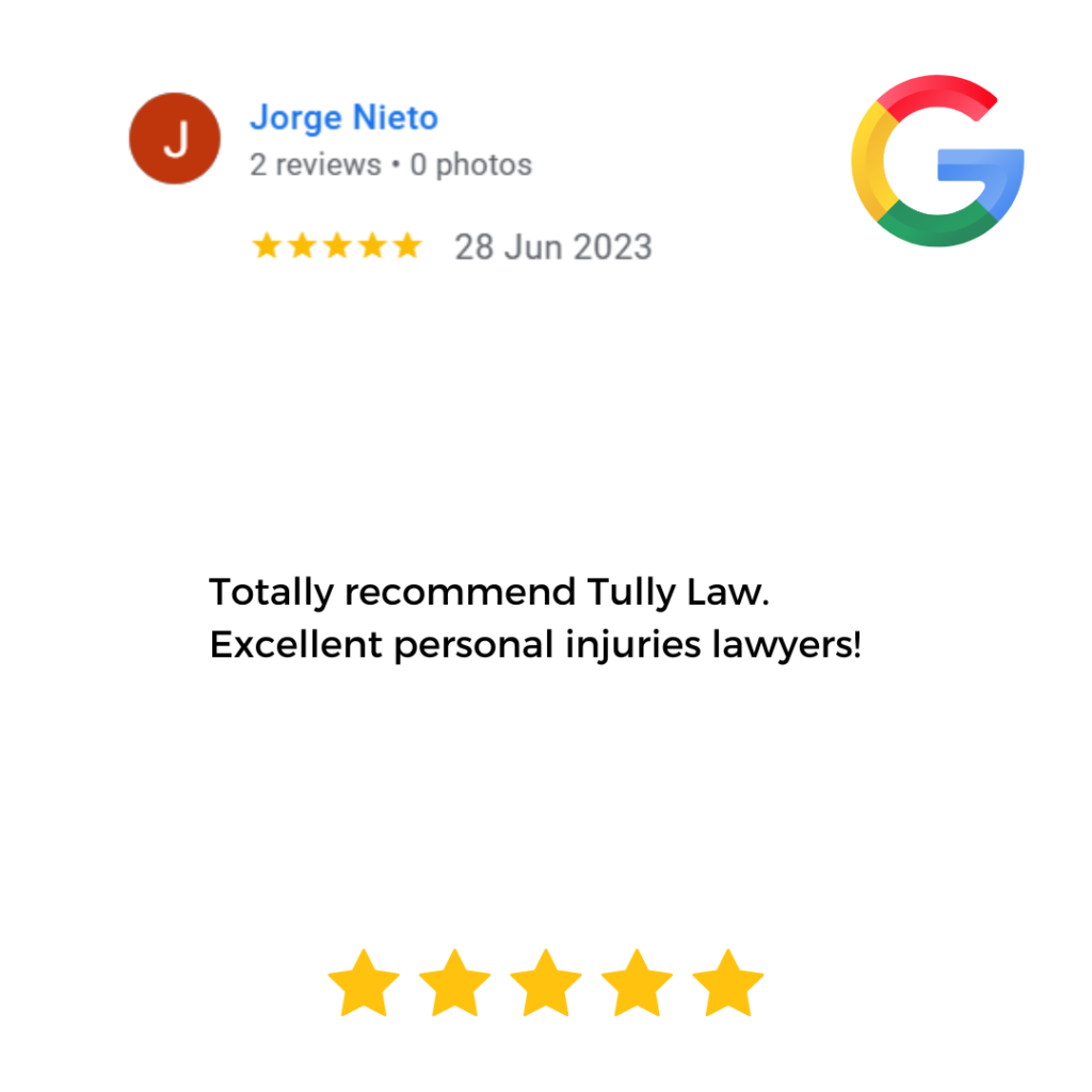 Tully Law Personal Injury and Accident Compensation Lawyer - Five Star Google Review & Testimonial. Injury lawyers in Brisbane, Banyo Queensland. Recommend Tully Law as a plaintiff injury lawyer.