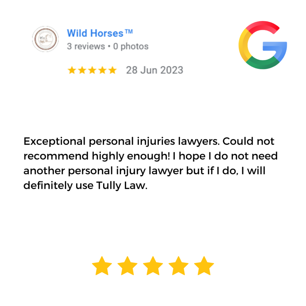 Tully Law Personal Injury and Accident Compensation Lawyer - Five Star Google Review & Testimonial. Injury lawyers in Brisbane, Banyo Queensland. car crash matter and no win no fee legal advice - free.